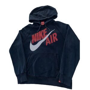 Vintage Nike Air Hoodie Spell Out Logo RED TAG Y2K Navy Sweatshirt Men's Medium‎